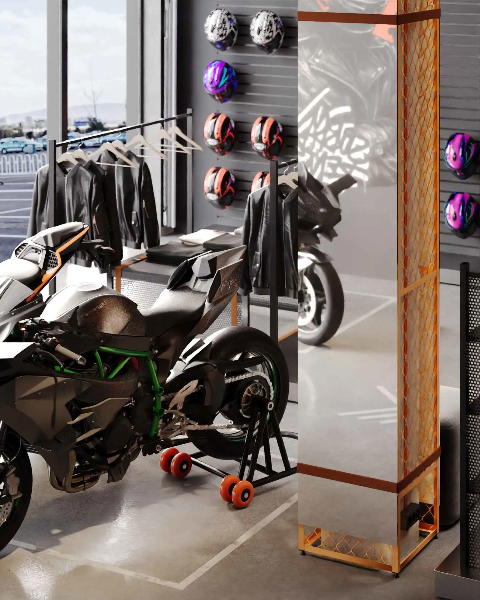 All Moto Showroom: колонна с зеркалами