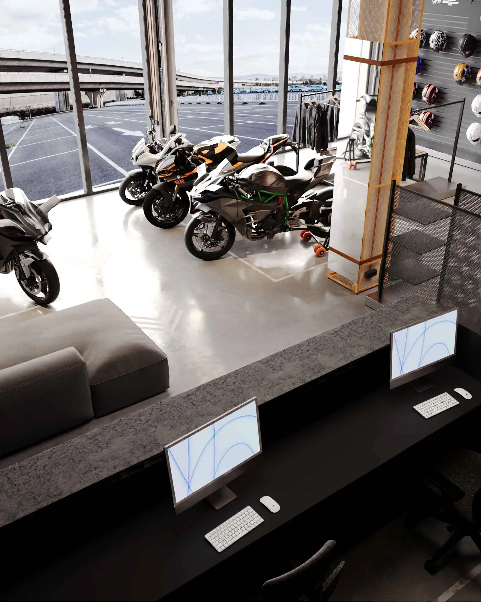 All Moto Showroom: вид от стойки ресепшен
